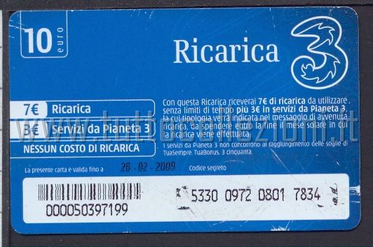 Collezionismo di ricariche telefoniche della Tre